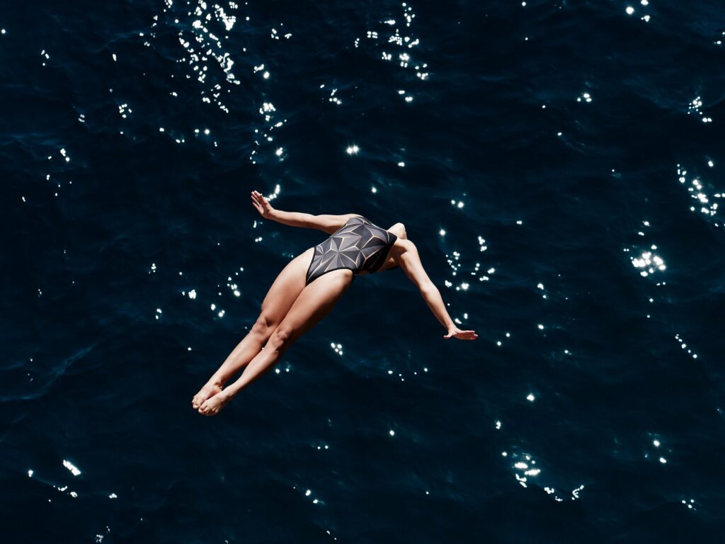 aesthetic, dive, swimmer, jump, sport, competition, speed, woman, athlete, health, strength, nature, human, movement, sporty, active, exercise, swimsuit, youth, beautiful, red, diver, high, that, sea